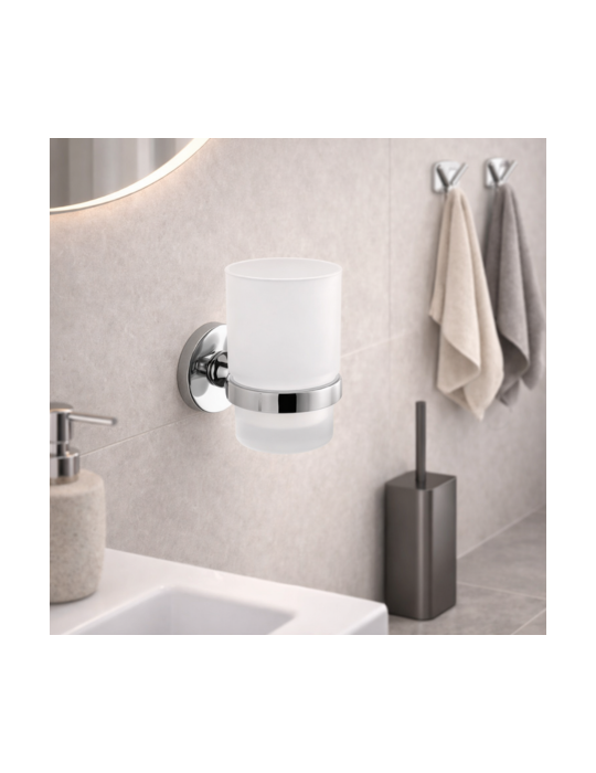 Porte-Brosse à Dents Gedy En Verre Satiné Et Acier Inoxydable Chromé, Collection Fern Line