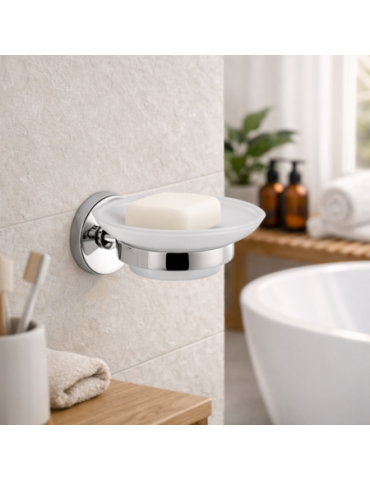 Porte-Savon Gedy En Verre Satiné Et Acier Inoxydable Chromé, Collection Fern Line