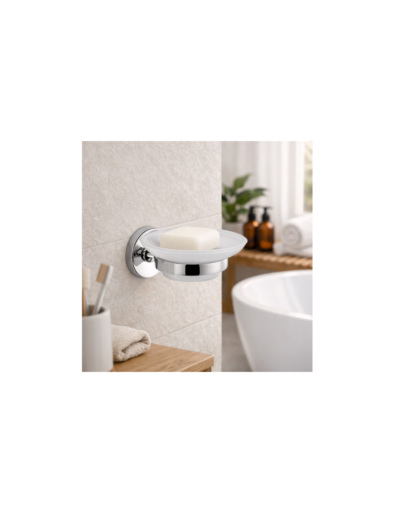 Porte-Savon Gedy En Verre Satiné Et Acier Inoxydable Chromé, Collection Fern Line