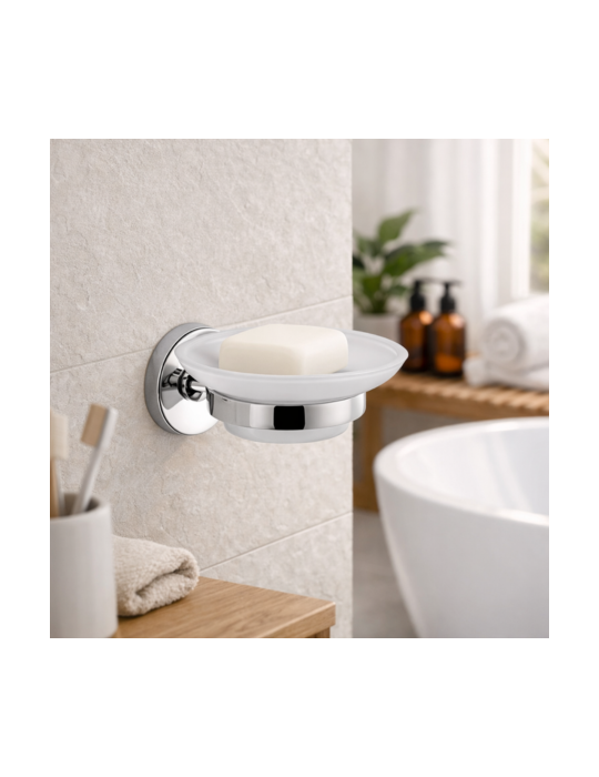 Porte-Savon Gedy En Verre Satiné Et Acier Inoxydable Chromé, Collection Fern Line