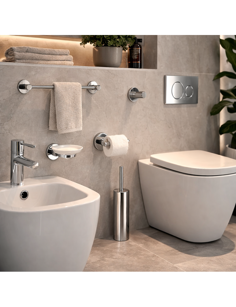 Ensemble De 4 Accessoires Muraux Gedy En Acier Inoxydable Chromé, Gamme Fern Line