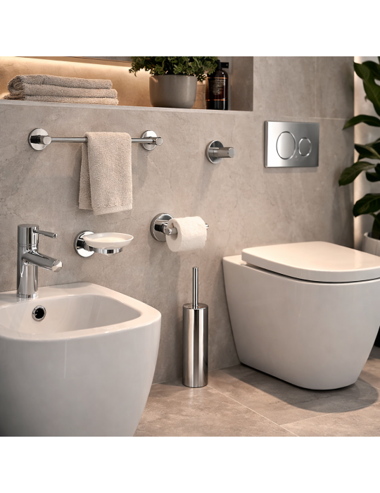 Ensemble De 4 Accessoires Muraux Gedy En Acier Inoxydable Chromé, Gamme Fern Line