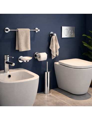 Ensemble De 5 Accessoires Muraux Gedy En Acier Inoxydable Chromé, Gamme Fern Line