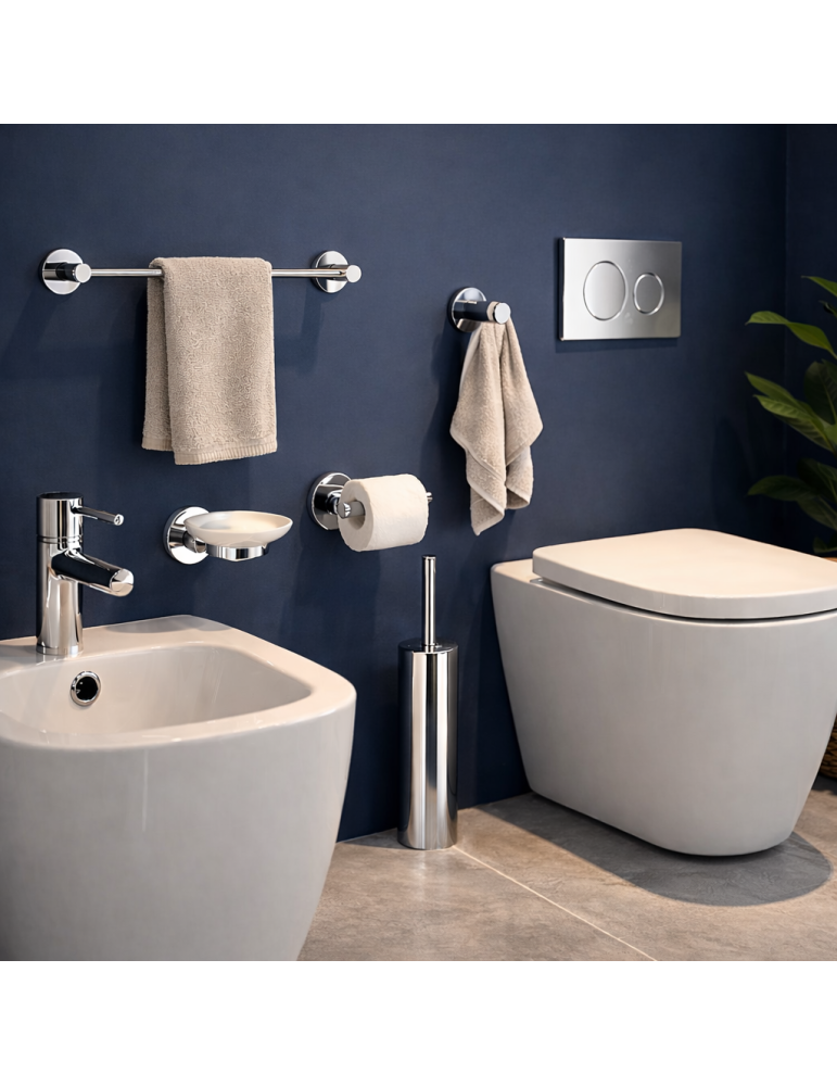 Ensemble De 5 Accessoires Muraux Gedy En Acier Inoxydable Chromé, Gamme Fern Line