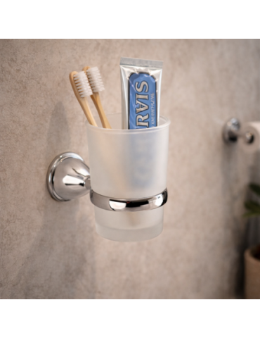 Porte-Brosse à Dents Mural Gedy Genziana Line En Verre Satiné Et Acier Inoxydable Chromé