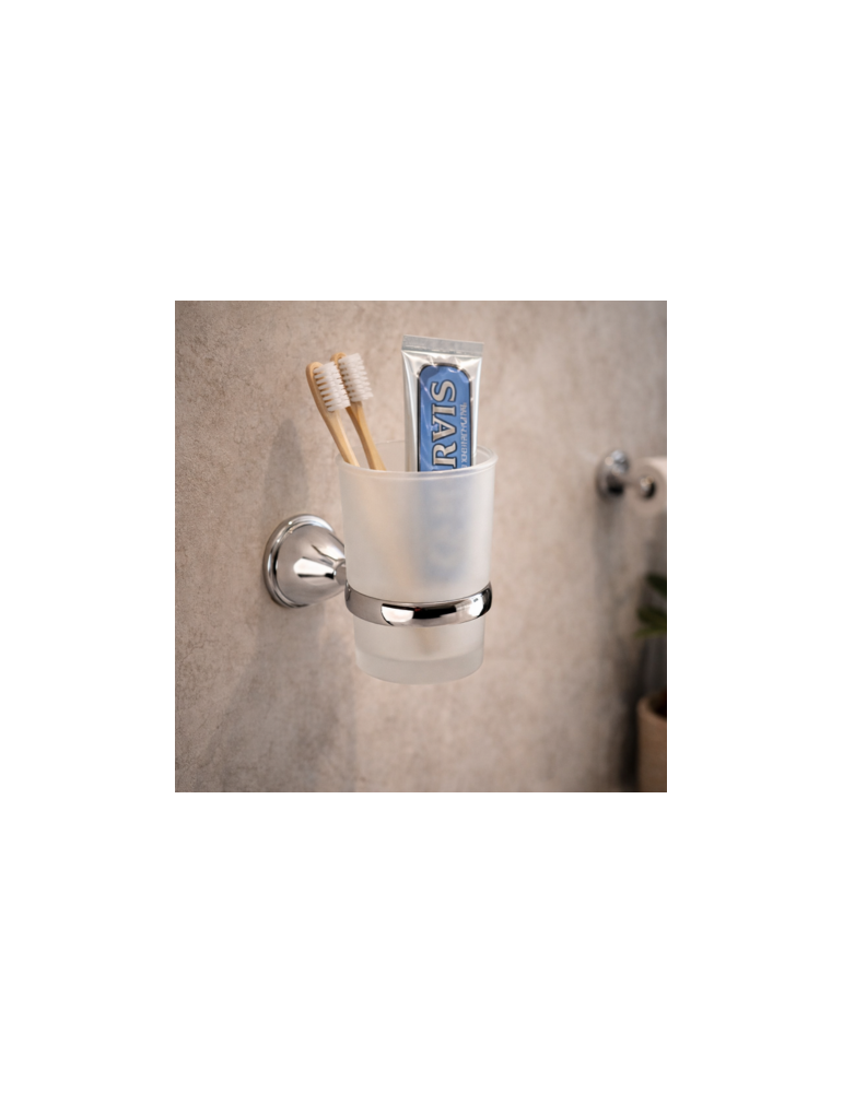 Porte-Brosse à Dents Mural Gedy Genziana Line En Verre Satiné Et Acier Inoxydable Chromé