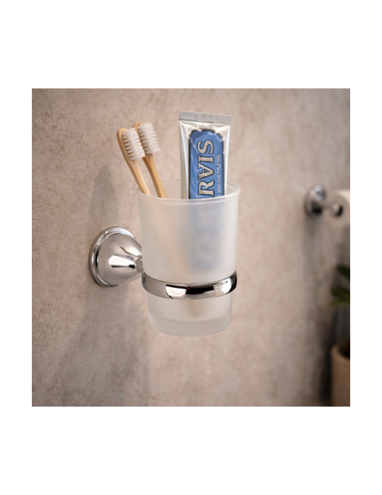 Porte-Brosse à Dents Mural Gedy Genziana Line En Verre Satiné Et Acier Inoxydable Chromé