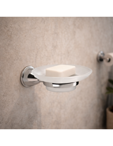 Porte-Savon Mural Gedy Genziana En Verre Satiné Et Acier Inoxydable Chromé