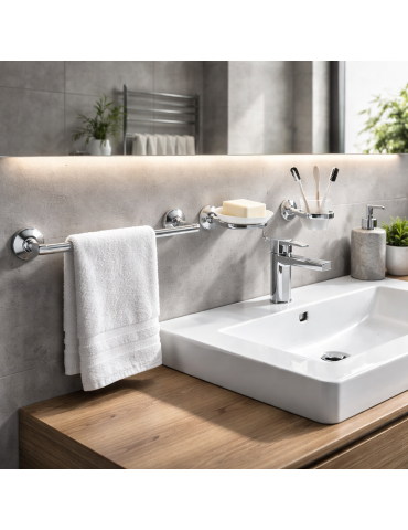 Ensemble De 3 Accessoires De Salle De Bain Muraux Gedy En Acier Inoxydable Chromé, Gamme Genziana