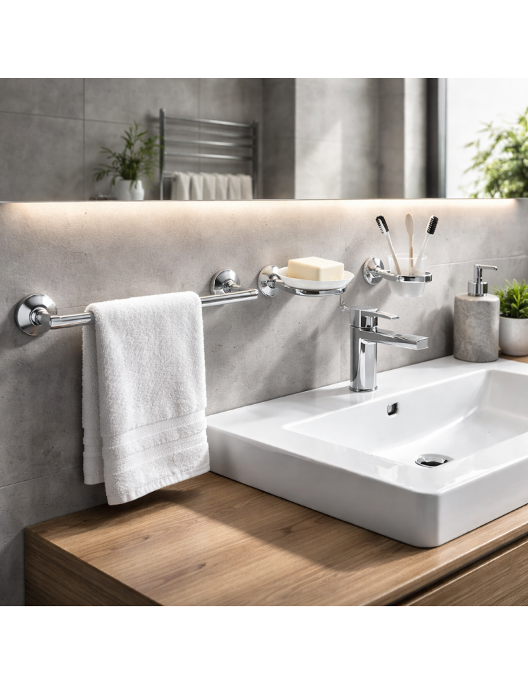 Ensemble De 3 Accessoires De Salle De Bain Muraux Gedy En Acier Inoxydable Chromé, Gamme Genziana