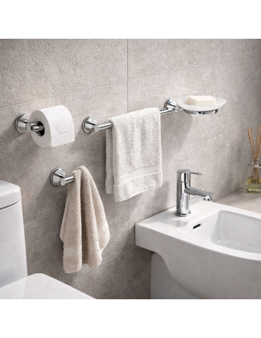 Ensemble De 4 Accessoires De Salle De Bain Muraux Gedy En Acier Inoxydable Chromé, Gamme Genziana