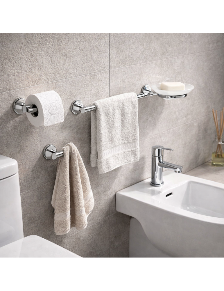 Ensemble De 4 Accessoires De Salle De Bain Muraux Gedy En Acier Inoxydable Chromé, Gamme Genziana