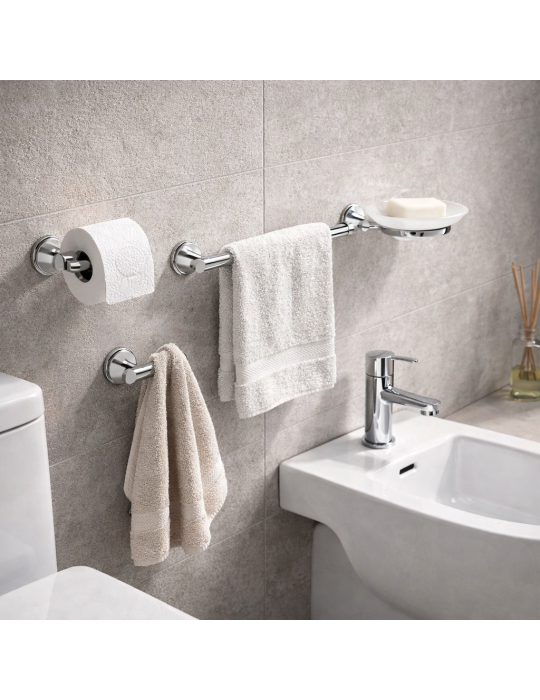 Ensemble De 4 Accessoires De Salle De Bain Muraux Gedy En Acier Inoxydable Chromé, Gamme Genziana