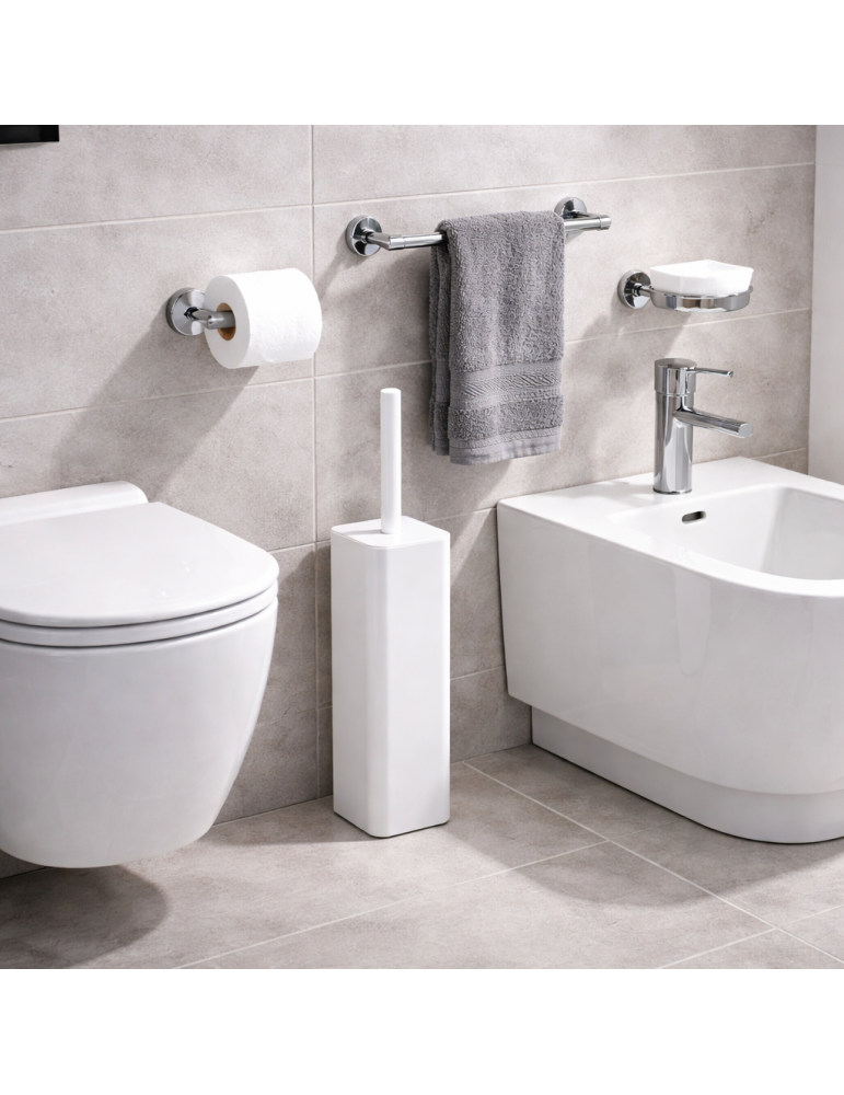 Porte-brosse Wc Autoportant En Acier Inoxydable Blanc Mat Gedy Jack Line