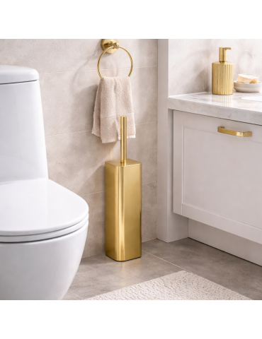 Porte-brosse De Toilette Sur Pied Gedy Jack Line En Acier Inoxydable Doré Brossé