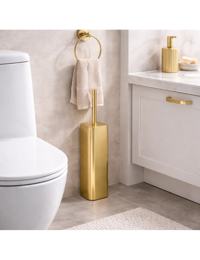 Porte-brosse De Toilette Sur Pied Gedy Jack Line En Acier Inoxydable Doré Brossé