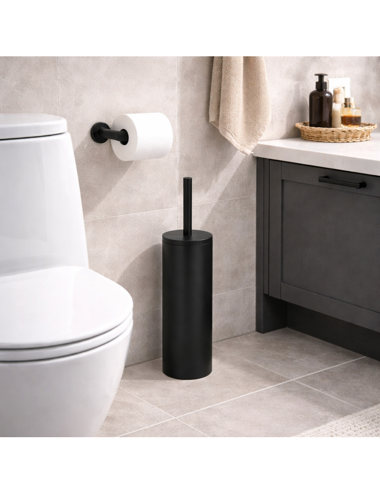 Porte-brosse Wc Autoportant Gedy Flip Line En Acier Inoxydable Noir Mat