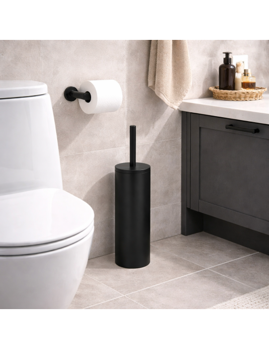 Porte-brosse Wc Autoportant Gedy Flip Line En Acier Inoxydable Noir Mat