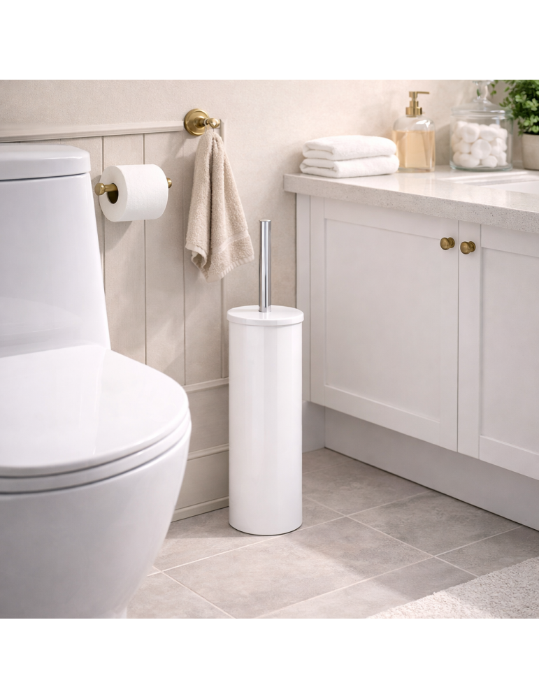 Porte-brosse Wc Autoportant Gedy Flip Line En Acier Inoxydable Blanc Mat