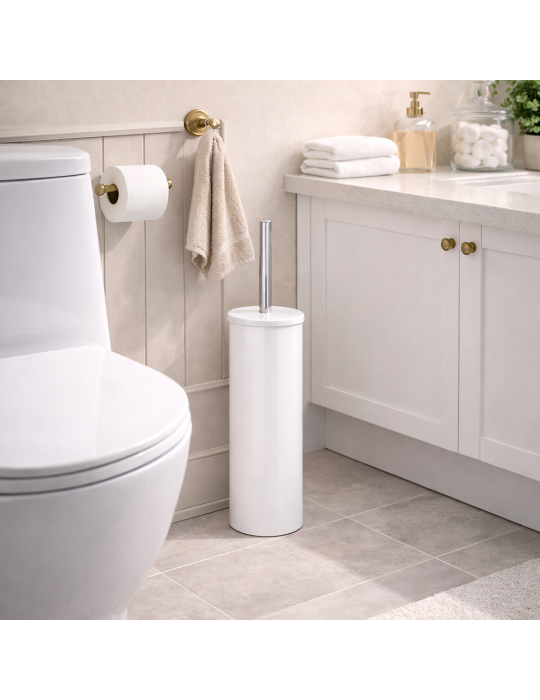 Porte-brosse Wc Autoportant Gedy Flip Line En Acier Inoxydable Blanc Mat