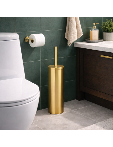 Porte-brosse Wc Sur Pied Gedy Flip Line En Acier Inoxydable, Or Mat