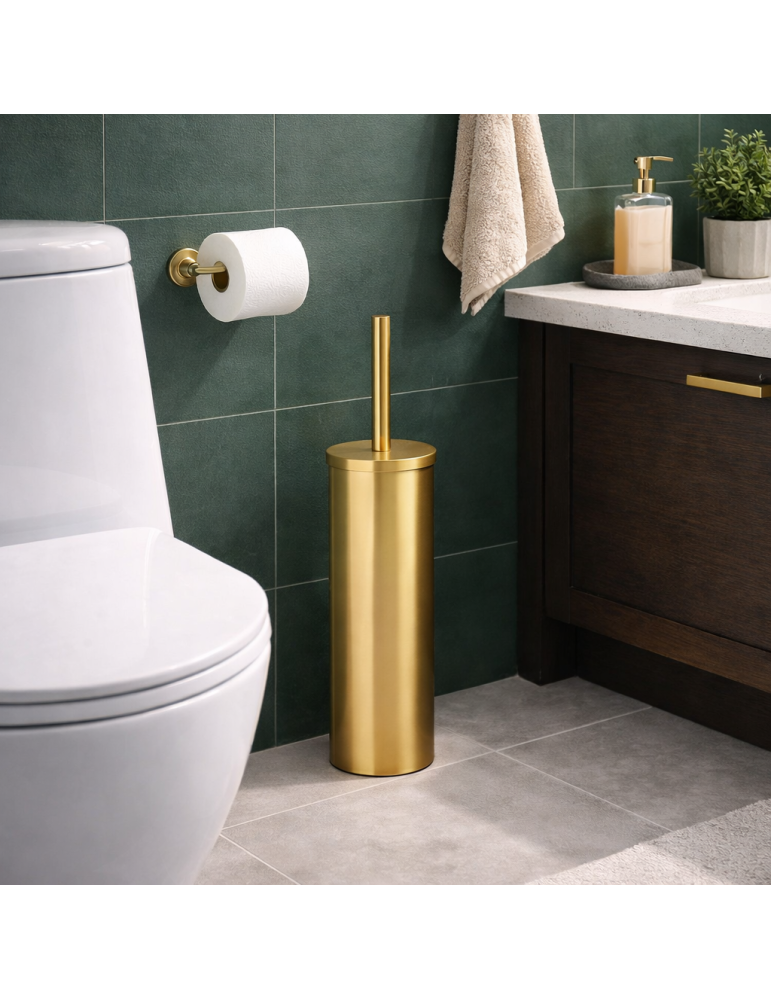 Porte-brosse Wc Sur Pied Gedy Flip Line En Acier Inoxydable, Or Mat