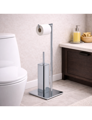 Porte-rouleau De Papier Toilette Et Porte-brosse De Toilette Gedy Felix Line En Acier Inoxydable Chromé