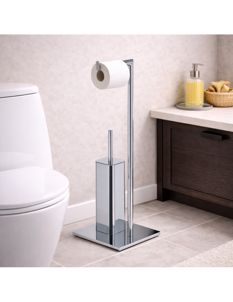 Porte-rouleau De Papier Toilette Et Porte-brosse De Toilette Gedy Felix Line En Acier Inoxydable Chromé
