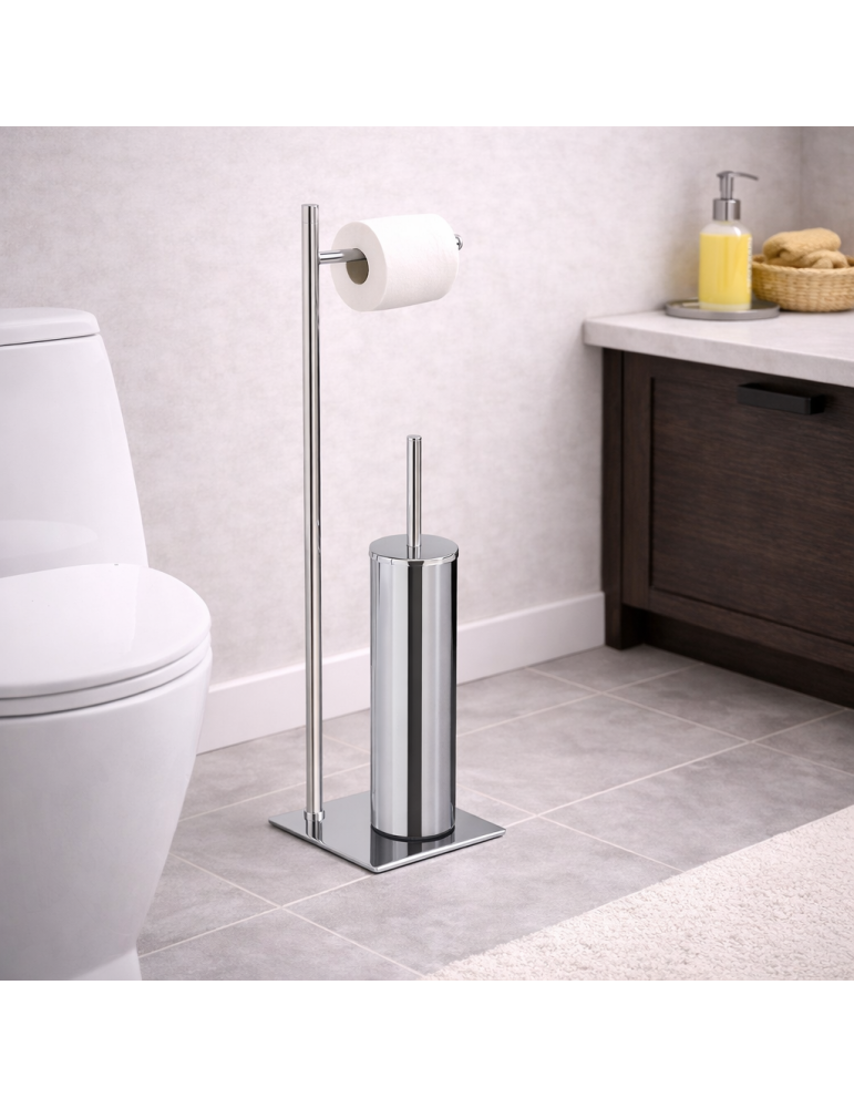 Gedy Porte-rouleau et brosse WC sur pied inox chromé Trilly | Megaclima.fr