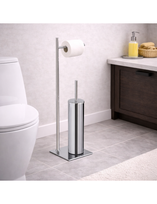 Gedy Porte-rouleau et brosse WC sur pied inox chromé Trilly | Megaclima.fr