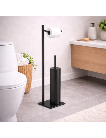 Porte-papier Toilette Sur Pied Et Brosse Wc Gedy En Acier Inoxydable Noir Mat, Collection Trilly Line