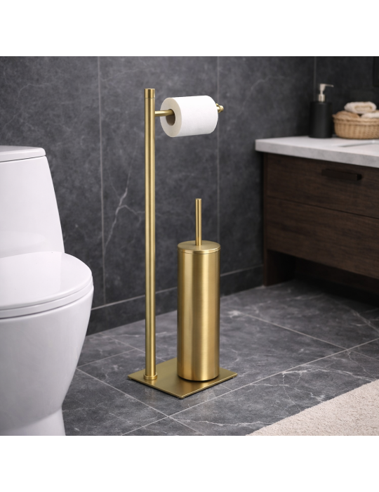 Porte-rouleau De Papier Toilette Et Brosse De Toilette Gedy Trilly Line En Acier Inoxydable Doré Brossé