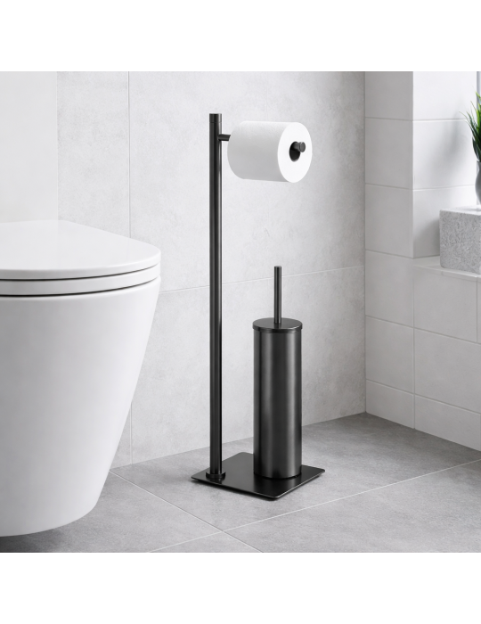 Porte-rouleau De Papier Toilette Et Support Pour Brosse De Toilette Gedy En Acier Inoxydable Couleur Canon De Fusil, Trilly Line