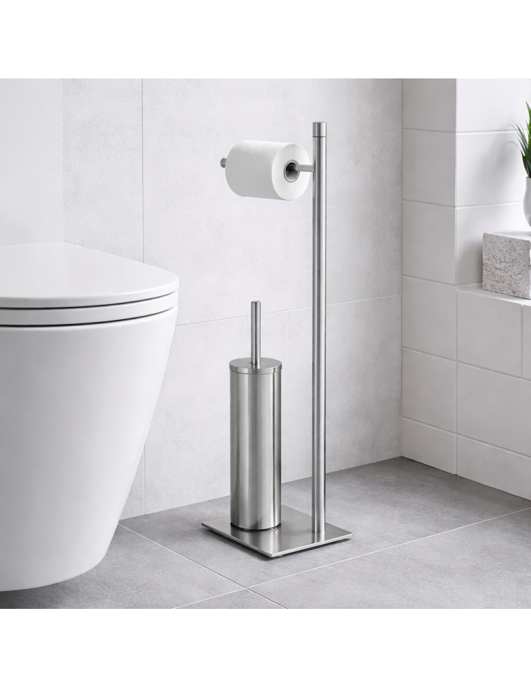 Porte-rouleau De Papier Toilette Et Brosse De Toilette Gedy Trilly Line En Acier Inoxydable Brossé