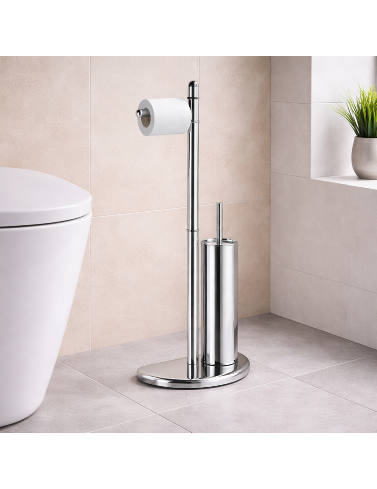 Porte-rouleau De Papier Toilette Et Porte-brosse De Toilette Gedy Hibiscus Line En Acier Chromé Et Résine