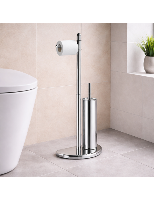 Porte-rouleau De Papier Toilette Et Porte-brosse De Toilette Gedy Hibiscus Line En Acier Chromé Et Résine