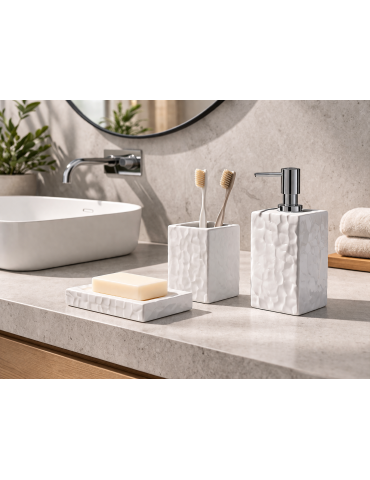Ensemble De 3 Accessoires De Salle De Bain En Céramique Gedy, Couleur Blanche, Nouvelle Collection Martina