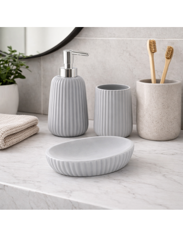 Ensemble De 3 Accessoires De Salle De Bain Gedy Marika En Céramique Grise