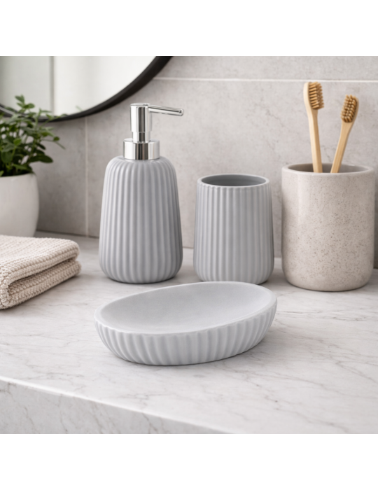 Ensemble De 3 Accessoires De Salle De Bain Gedy Marika En Céramique Grise