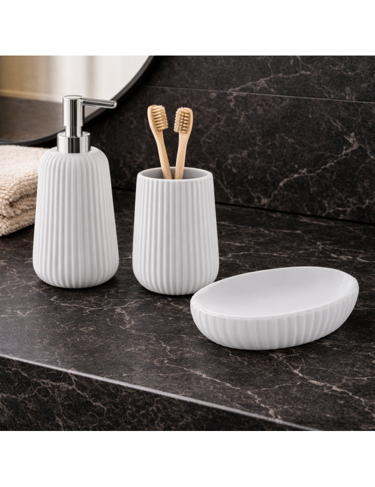 Ensemble De 3 Accessoires De Salle De Bain En Céramique Blanche Gedy Marika