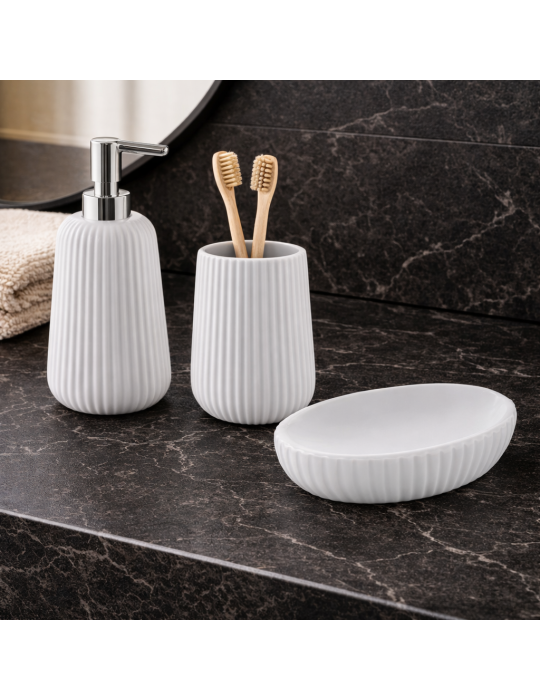 Ensemble De 3 Accessoires De Salle De Bain En Céramique Blanche Gedy Marika