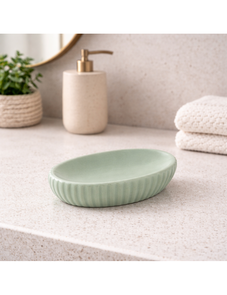 Porte-savon En Céramique Vert Sauge Gedy, Collection Marika