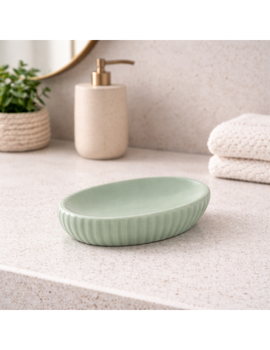 Porte-savon En Céramique Vert Sauge Gedy, Collection Marika