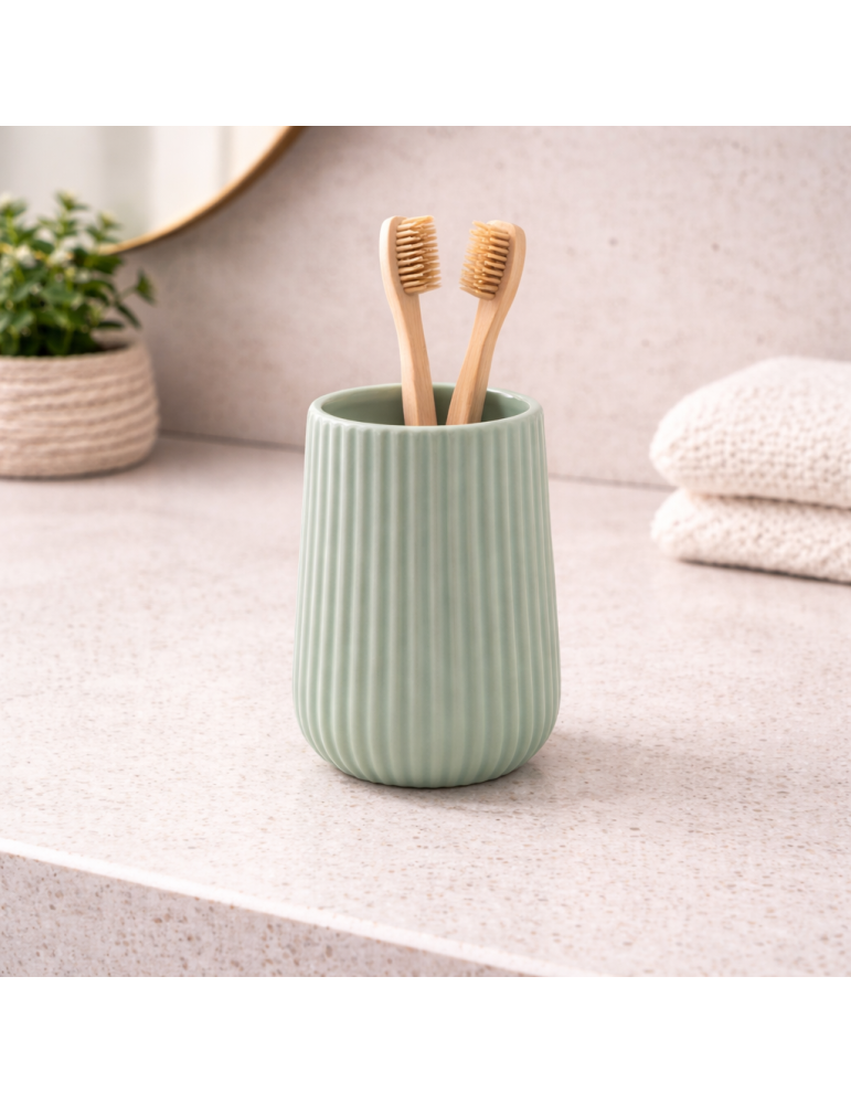 Porte-brosse À Dents En Céramique Vert Sauge Gedy, Collection Marika