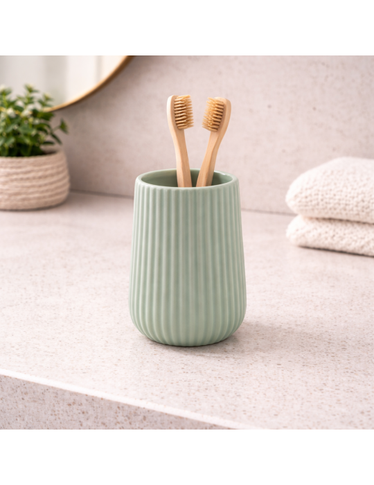 Porte-brosse À Dents En Céramique Vert Sauge Gedy, Collection Marika