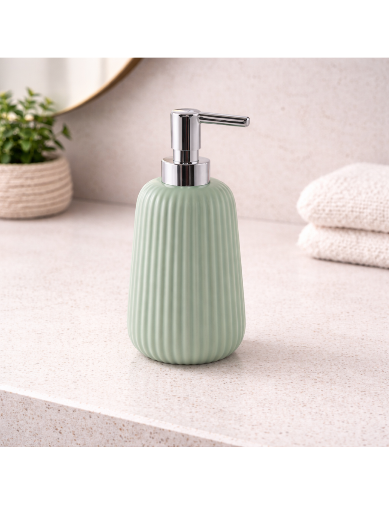 Distributeur De Savon En Céramique Vert Sauge Gedy, Gamme Marika