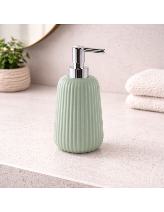 Distributeur De Savon En Céramique Vert Sauge Gedy, Gamme Marika