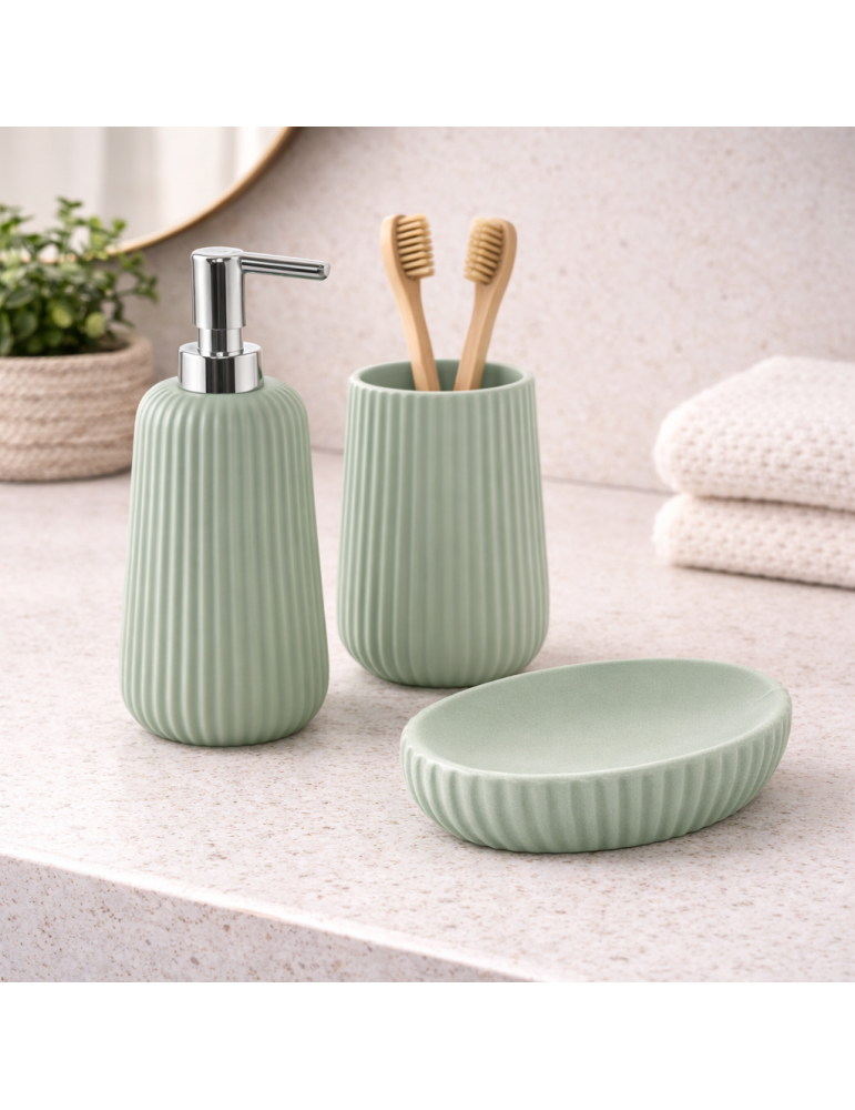 Ensemble D'accessoires De Salle De Bain En Céramique Vert Sauge Gedy Marika, 3 Pièces