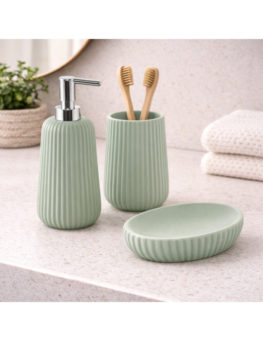 Ensemble D'accessoires De Salle De Bain En Céramique Vert Sauge Gedy Marika, 3 Pièces