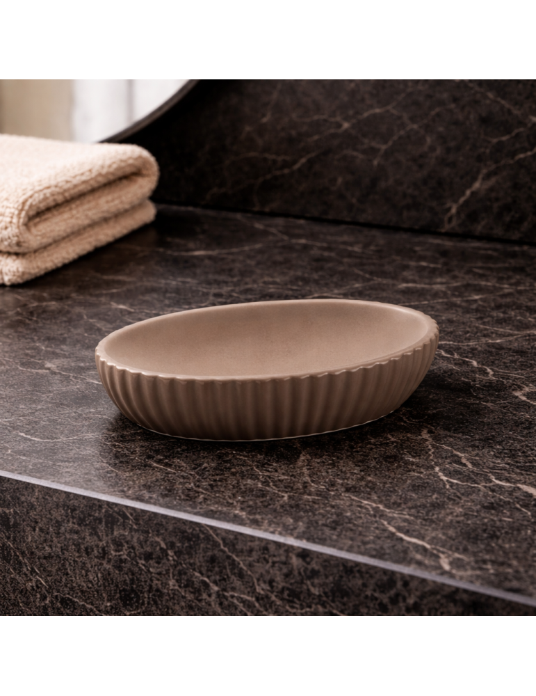 Porte-savon En Céramique Gris Tourterelle Gedy, Collection Marika